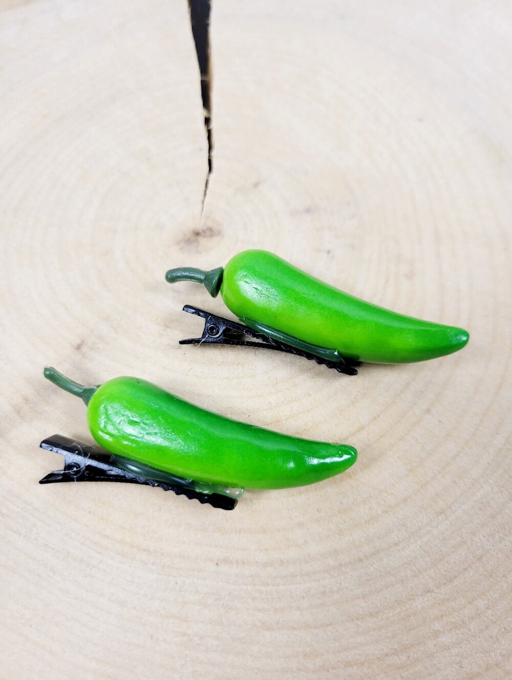 Brand New Handmade 3D Veggie Green Pepper Hair Clips 1 Pair